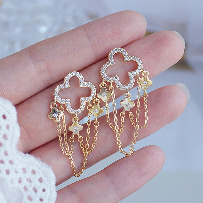 

New Trendy Charm 14k Real Gold Flowers Earrings for Women S925 Silver Needle Stud High Quality Charming Jewelry AAA Zircon Party