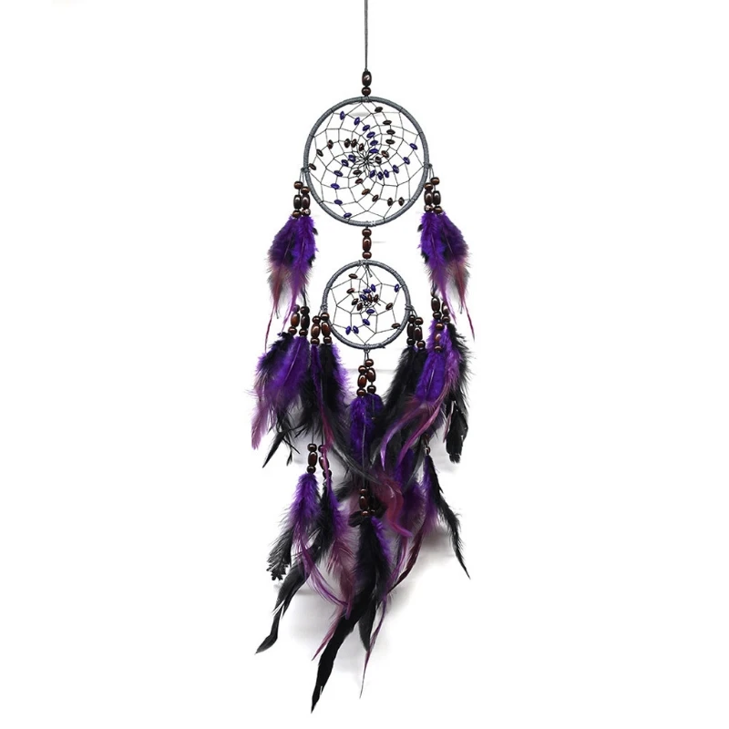 

Handmade Double Circle Dream Catcher with Feathers Wall Car Home Hanging Decor Craft Gift