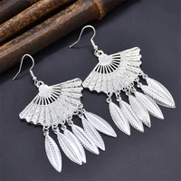 sliver steel stainless alloy long chain tassel leaf pendant earrings for women party korean kpop hip hop ear earring jewelry