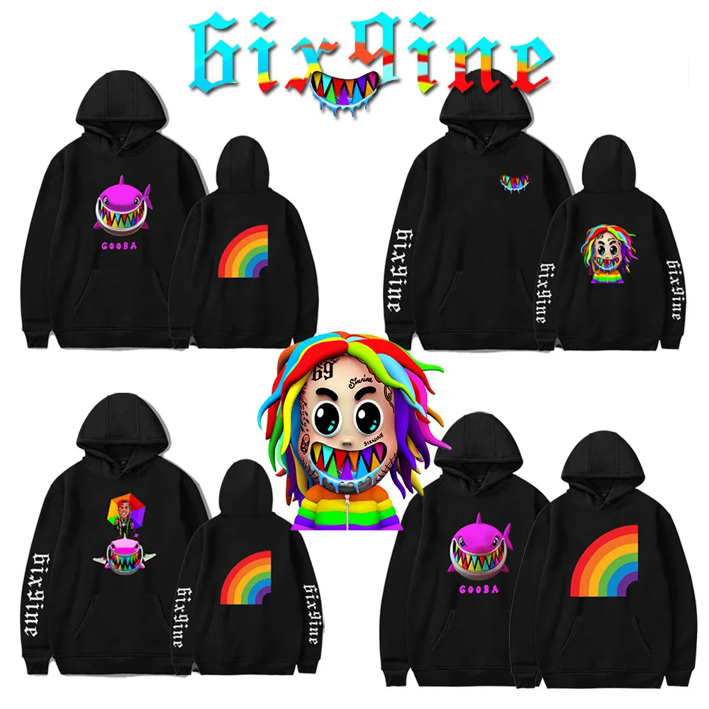 

Hip Hop Rapper 6ix9ine Tekashi69 Tekashi Gooba Rainbow Men/Women Black Hoodie Sweatshirts Harajuku Casual Pullovers Hooded