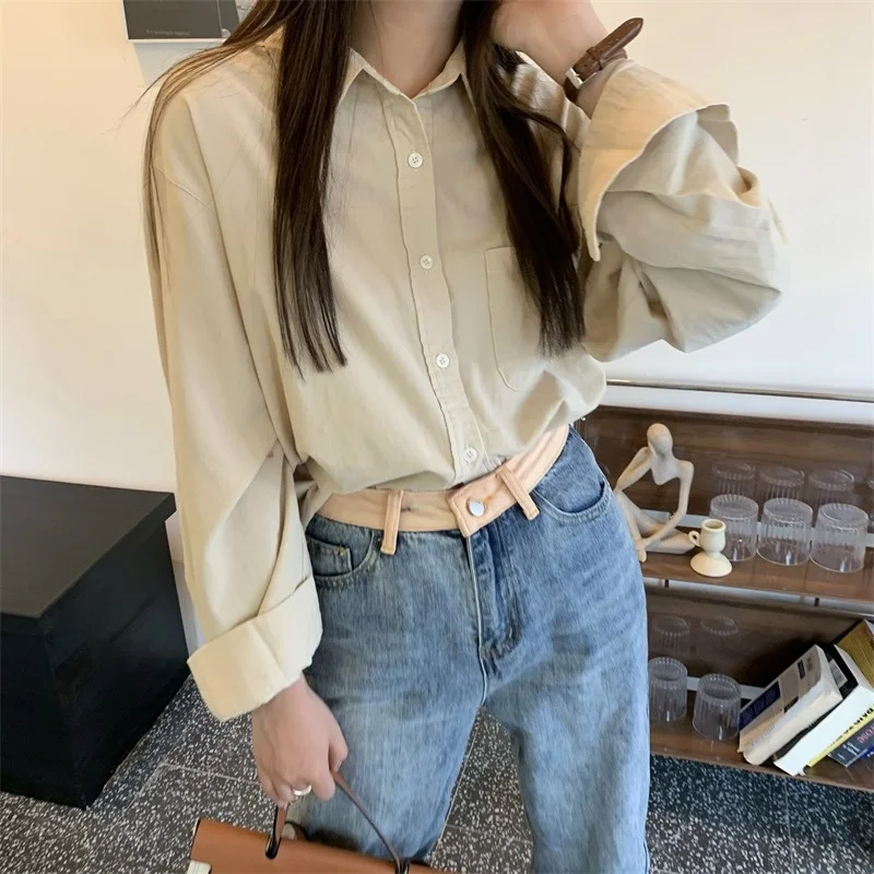 Вельветовая рубашка с длинным рукавом женская весна и осень 2021 новый дизайн