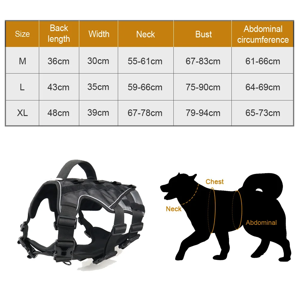 

1680D Oxford Cloth K9 Dog Harness Vest Tactical Training Harness Collar with Velcro Adjustable Walking Heavy Big Dog Harness