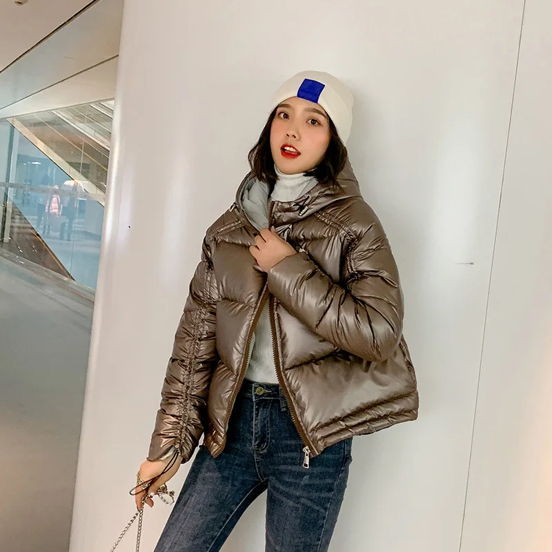 2019 глянцевый Зимний пуховик с хлопковой подкладкой для женщин Плотная яркая