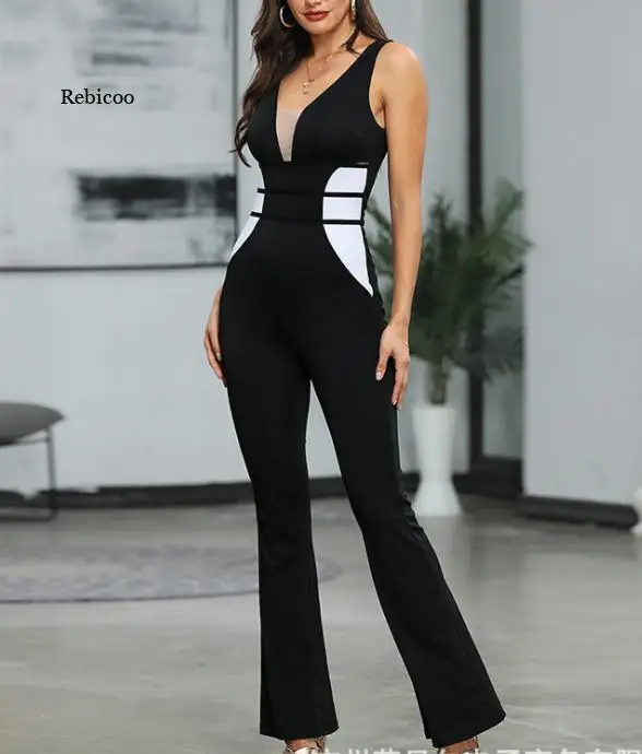 

Women's New Style Twisted Local Contrast Color Tight-Fitting Sleeveless One-Piece Flared Pants Jumpsuit