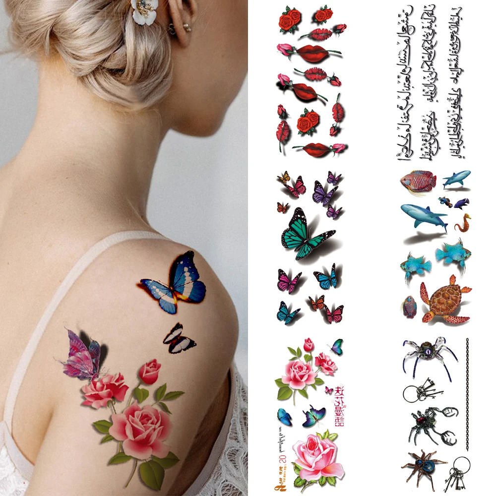 Временная 3D татуировка на руку водонепроницаемая и прочная бабочка цветок