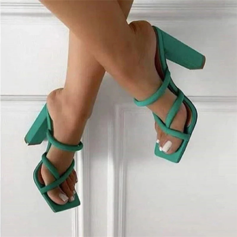 Сандалии женские на высоком каблуке шлепанцы Sprint квадратный носок сланцы обувь