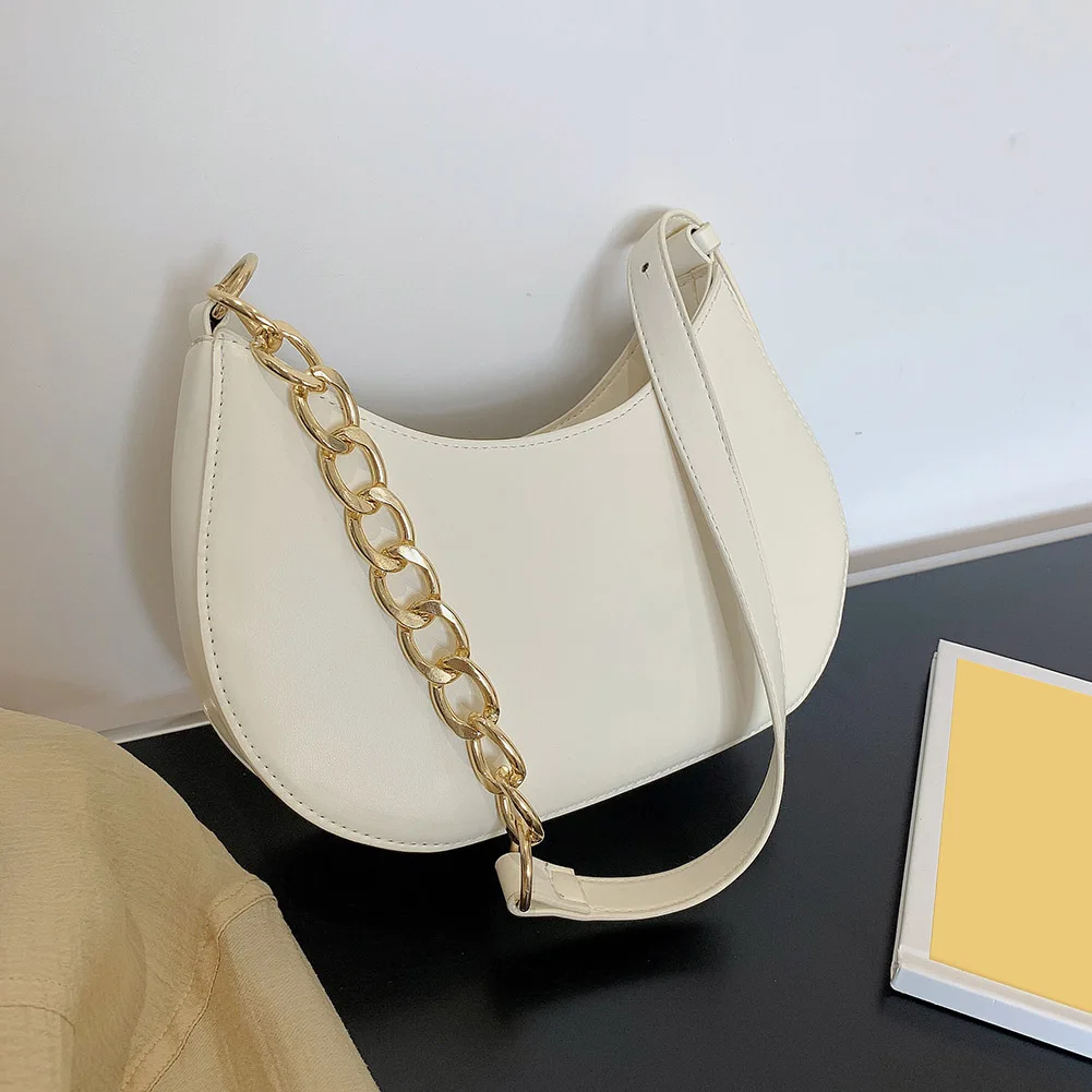 

Simple Pure Color Vintage PU Leather Shoulder Underarm Bags For Women Fashion Chain Small Handbags Casual Ladies Shoulder Bags