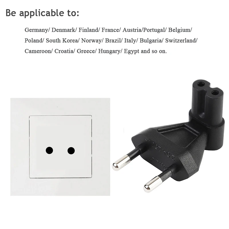 

2-Pin Eu Male To Iec 320 C7 Female Ac Adapter 2.5A Fuse, Eu Industrial Heavy Power Converter