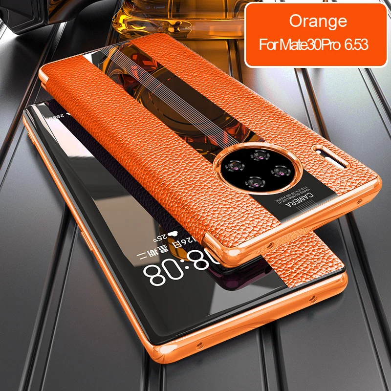 Mate 30 Роскошный чехол из натуральной кожи для huawei mate 30 pro Чехол кожаный умный флип-чехол для huawei mate 30 Pro Защитная крышка - Цвет: Orange