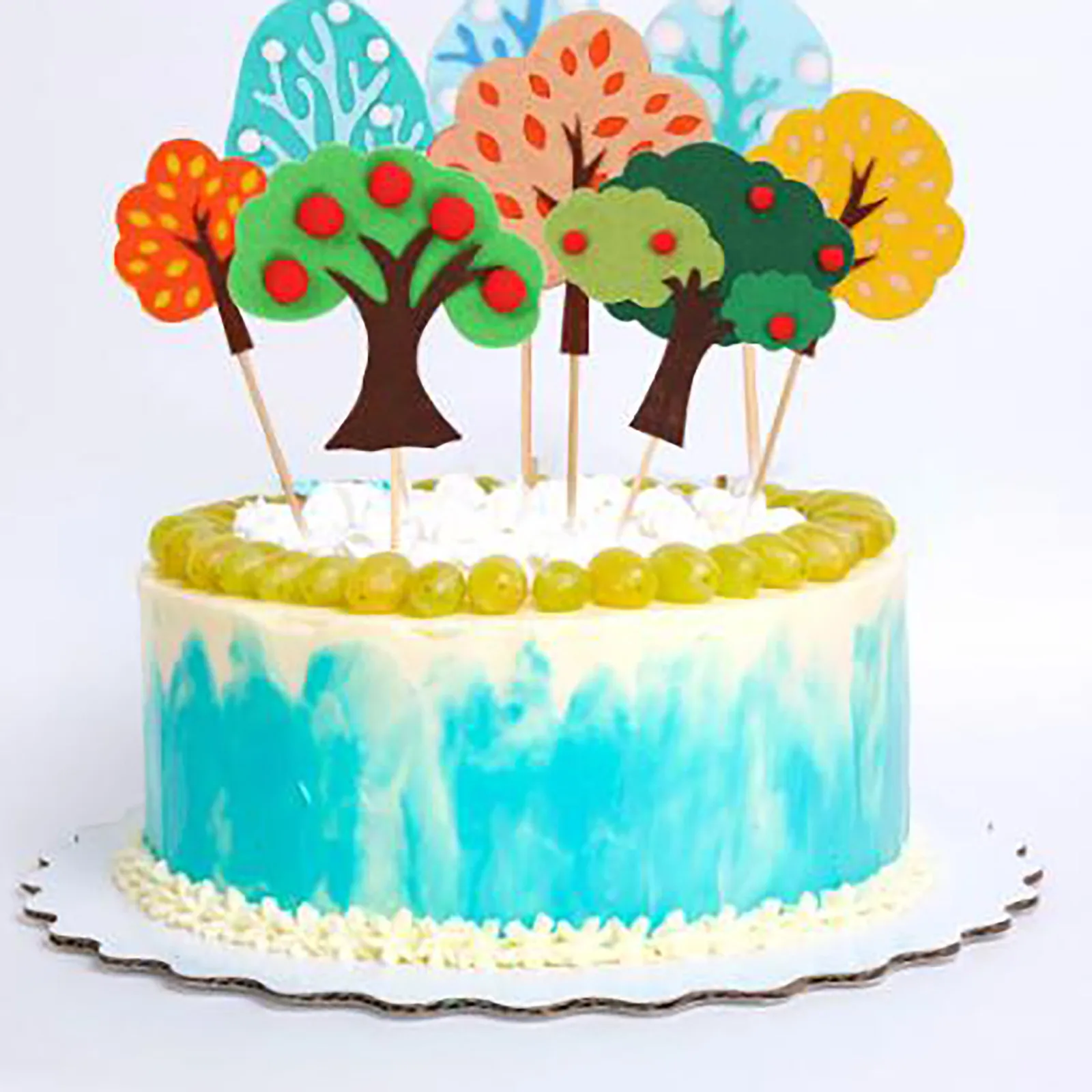 Вставка для торта на день рождения оранжевое и синее дерево яблоко украшение в