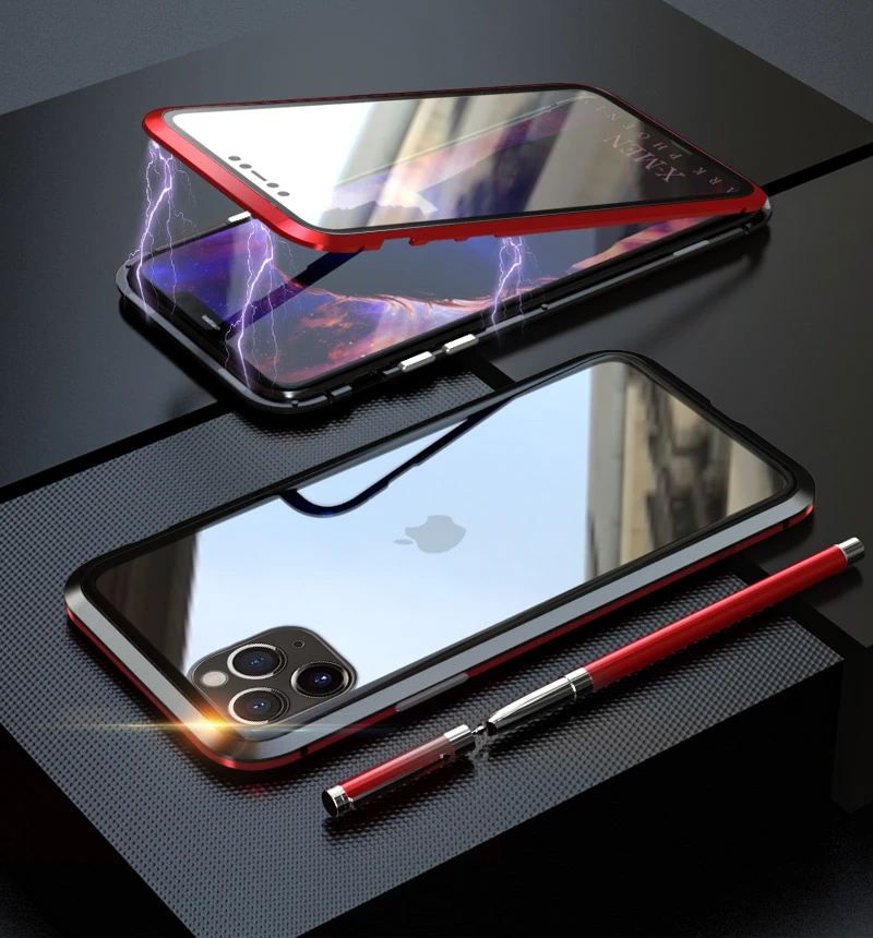 Магнитный металлический 360 чехол для iPhone 11 7 8 Plus X 10 XS Max прозрачный стеклянный чехол для iPhone11 Pro Чехол алюминиевый бампер