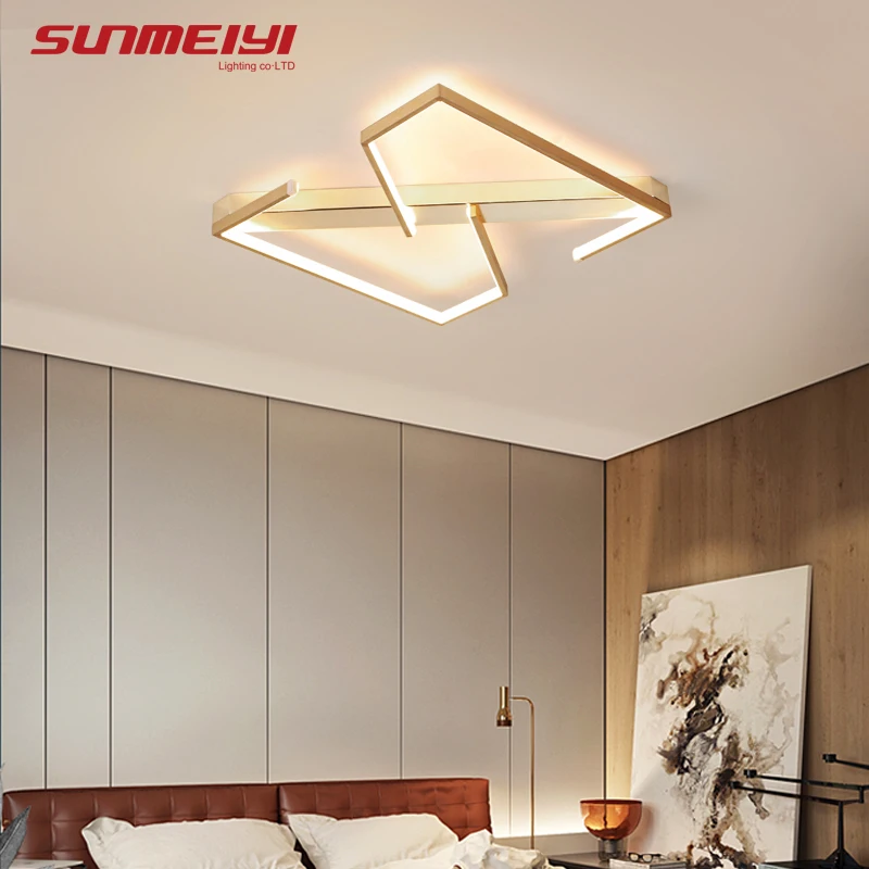 

Modern Gold Ceiling Lights Aluminum LED Light For Bedroom Kitchen Corridor Study Creative Square Dimmable with Remote Control