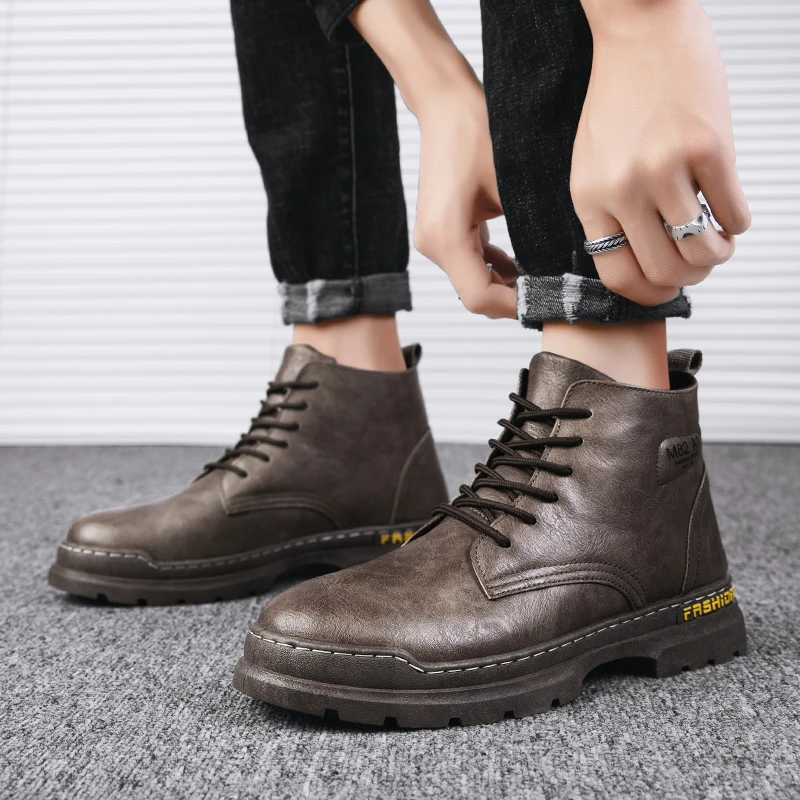 

Coturno Ankle Boots For Men Mens High Top Shoes Leather Men's Zapatos Cuero Summer Casual Cowboy Man Hightop Winter