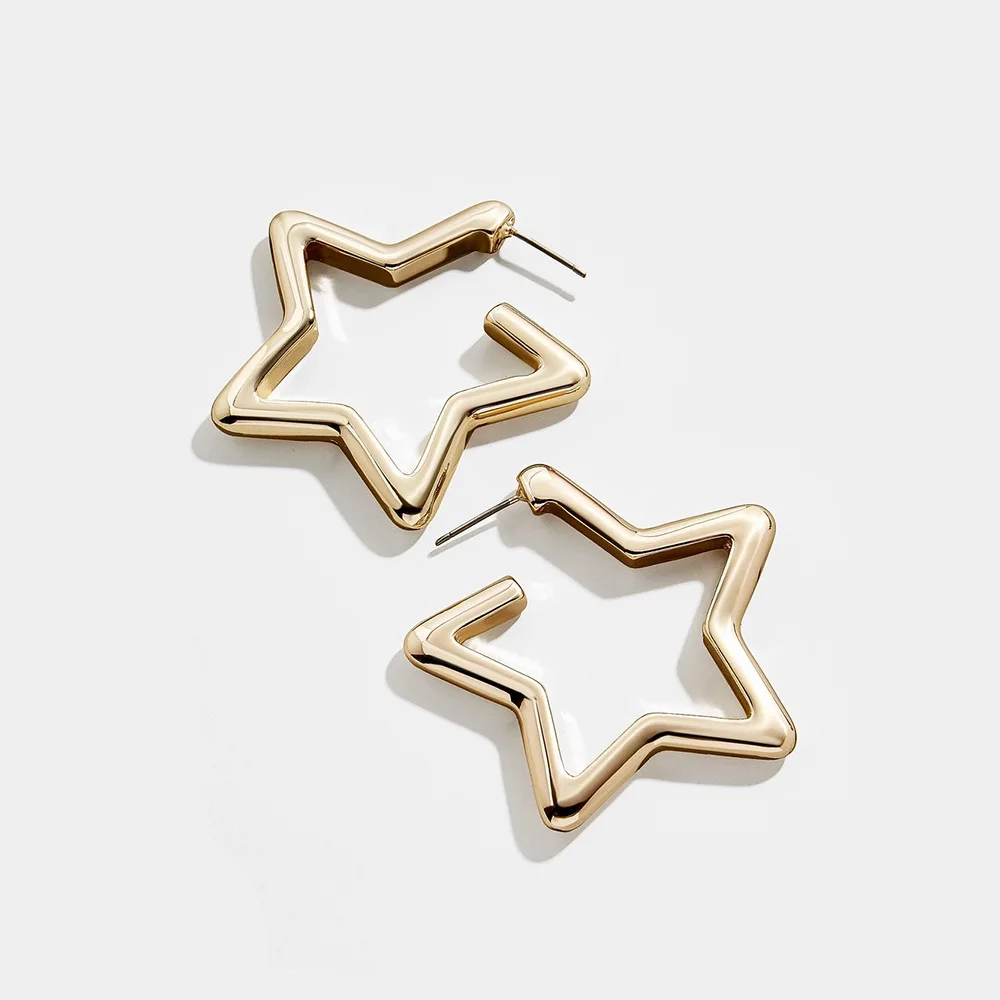 

New Fashion Pentagram Gold Metal Drop Earring For Women Vintage Big Statement Fashion Za Earring For Women Party Jewelry Gifts