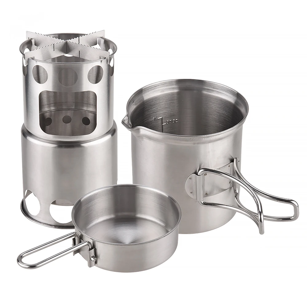 Портативная уличная дровяная плита набор для кемпинга посуда путешествий