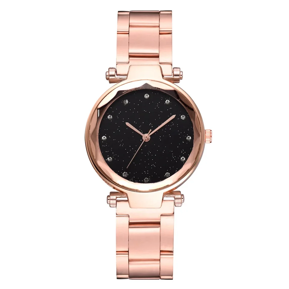 Rose Gold Модные женские часы zegarek damski с черным браслетом, повседневные кварцевые часы из нержавеющей стали с мраморным ремешком, нарядные Часы Relogio Feminino - Цвет: Rose Gold