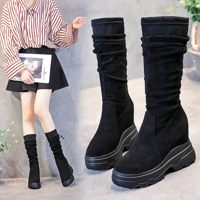 SWYIVY/Chaussure Femme Обувь на танкетке до середины икры Женская зимняя обувь 2019 года
