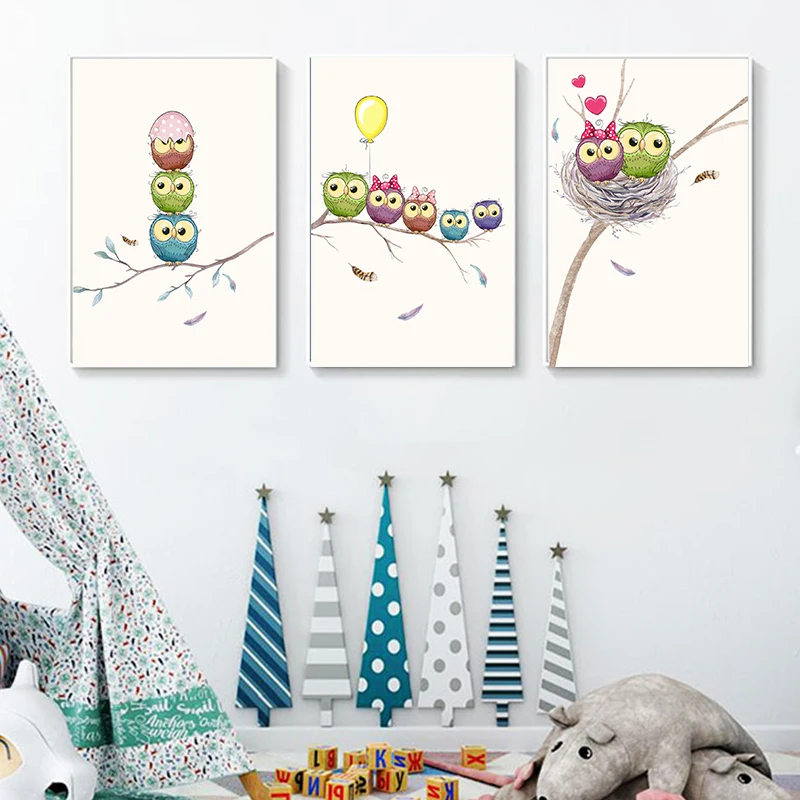 Kawaii Owl Lover Animal Nest Tree Branch Nordic Posters Prints Wall Art Canvas Painting Nursery Pictures Kids Room Décor | Дом и сад