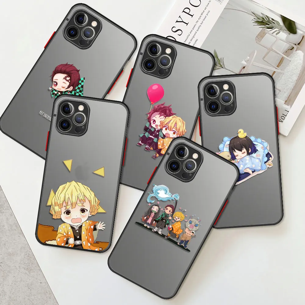 

Kawaii Coque For iPhone 11 Pro 12 7 8 Plus XS Max Skin Feeling Scrub Phone Case XR X 6 6S Covers Demon Slayer Imetsu No Yaiba