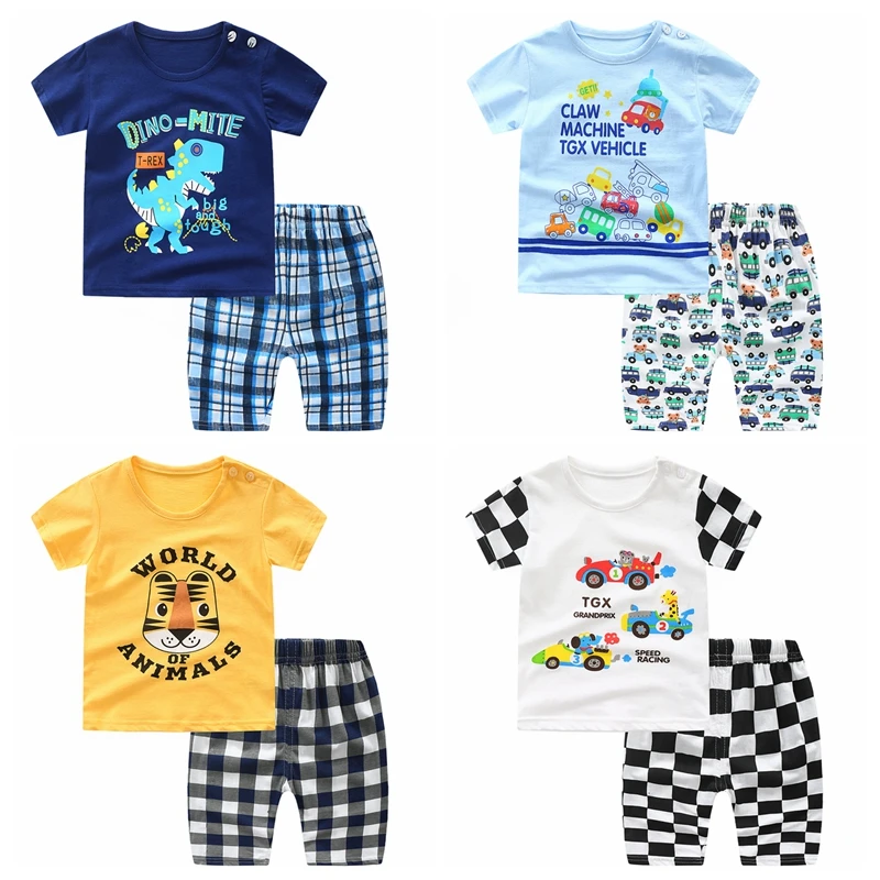6M-4Y Toddler Kid Baby Girl Boy Summer Clothes Sets Pink Short Sleeve Car Tops Boys Tshirt Pants Children Outfit Tracksuit | Детская