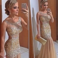 backless champagne mermaid newly gold beading sparkly evening party long prom gown vestido formatura mother of the bride dresses