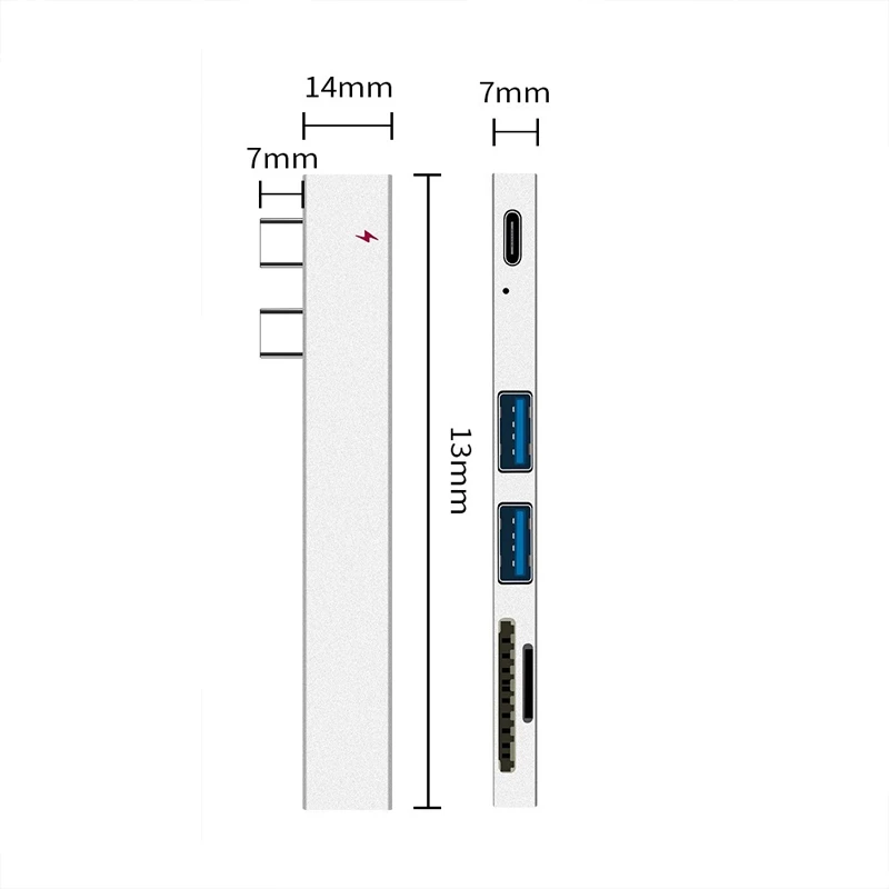 

USB Hub With SD/TF Card Reader Aluminum Alloy Multi Type C Hub Cable Adapter Compatible For Apple MacBook Pro Laptop PC Extender