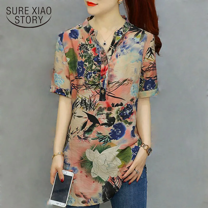 Женские топы размеров больших Модные Винтажные блузки с цветочным принтом