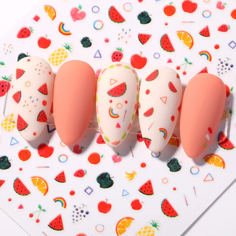 1 шт. 3D наклейки для ногтей арбуз яблоко банан фруктовый узор серия Персик сделай