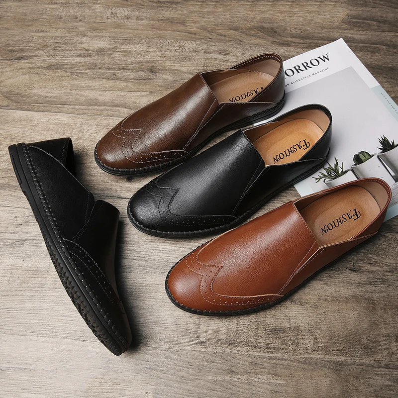 

Men genuine Leather Shoes Spli-On Men's Casual party Shoes Light Soft brogue Mens Loafers Driving Shoes men Zapatos Hombre