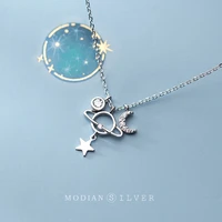 modian dazzling zircon stars moon planet pendant necklace for women fashion 925 sterling silver link chain necklace fine jewelry