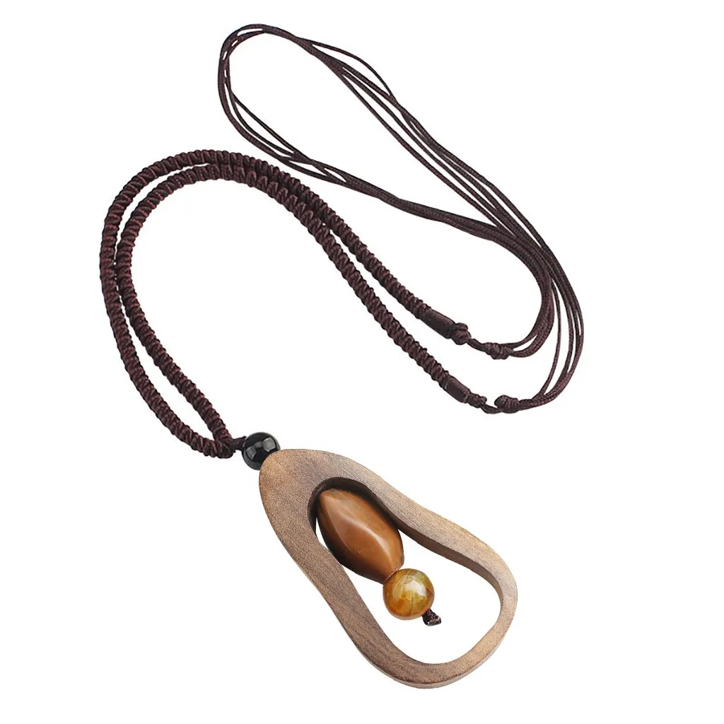 Женское ожерелье ручной работы из сандалового дерева с натуральным камнем