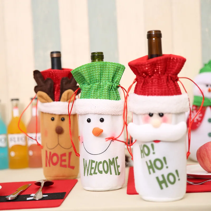 

1PC Home Dinner Party Table Decors Wine Cover Christmas Decorations Santa Claus Snowman Gift Navidad Xmas Party Supplies