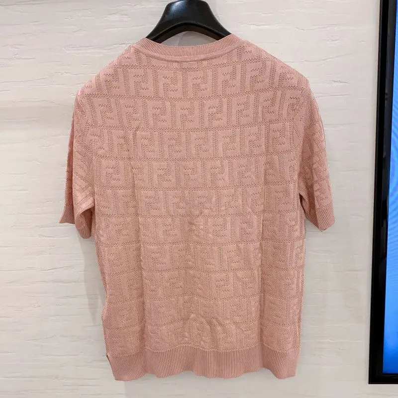 

2020 Summer New Double F Letter Ice Silk round Neck Short Sleeve Knitted Jacket Pink Pullover Knitting T-shirt Fashion tshirts