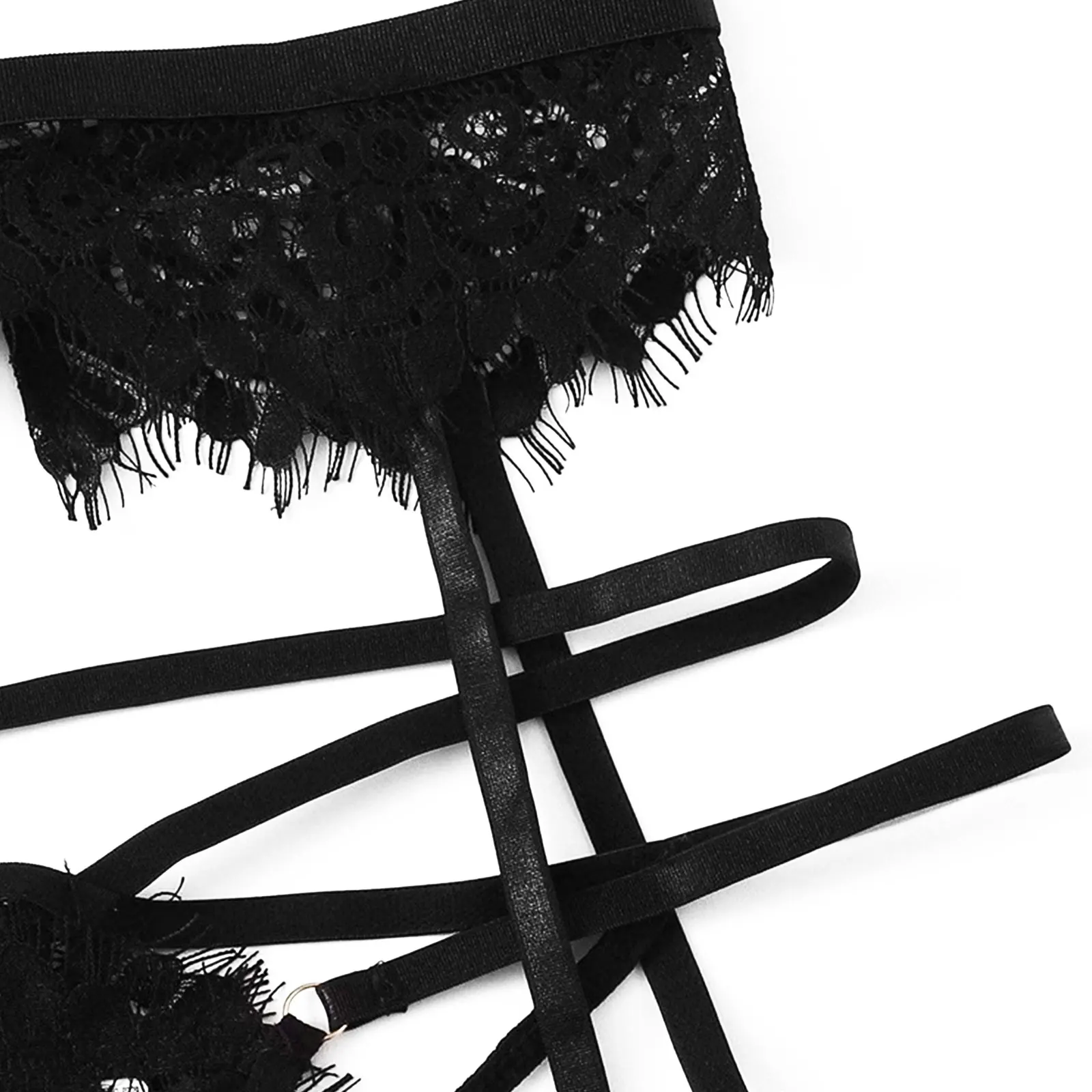 

Women Sexy Three-piece Lingerie Outfit Black Lace Hollow Out Underwear + Panties + Waistband Sexy Lingerie 2021