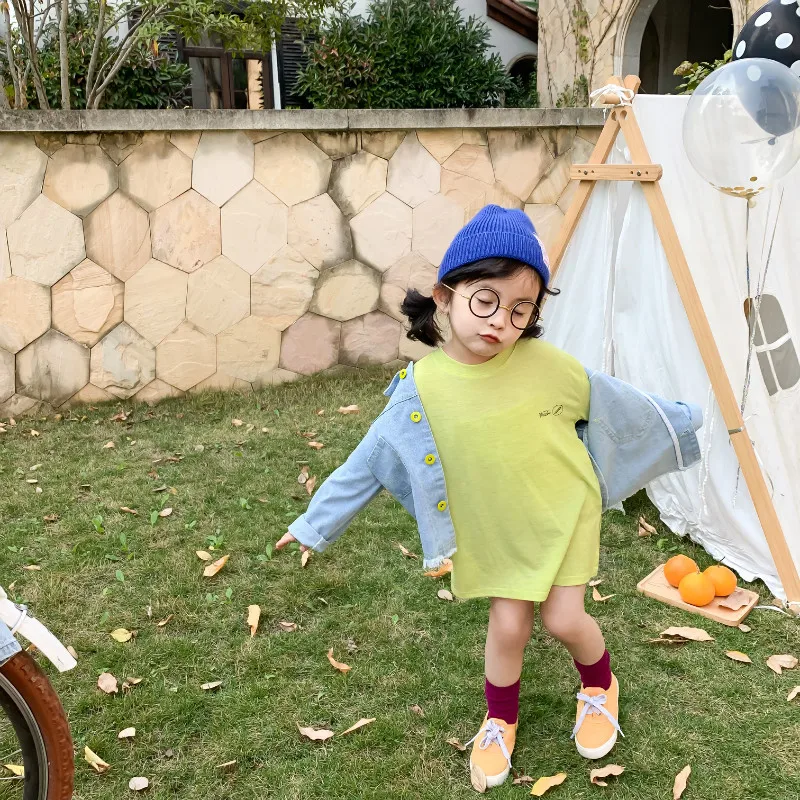 2020 модная футболка с разрезом для девочек платье Детские хлопковые длинные