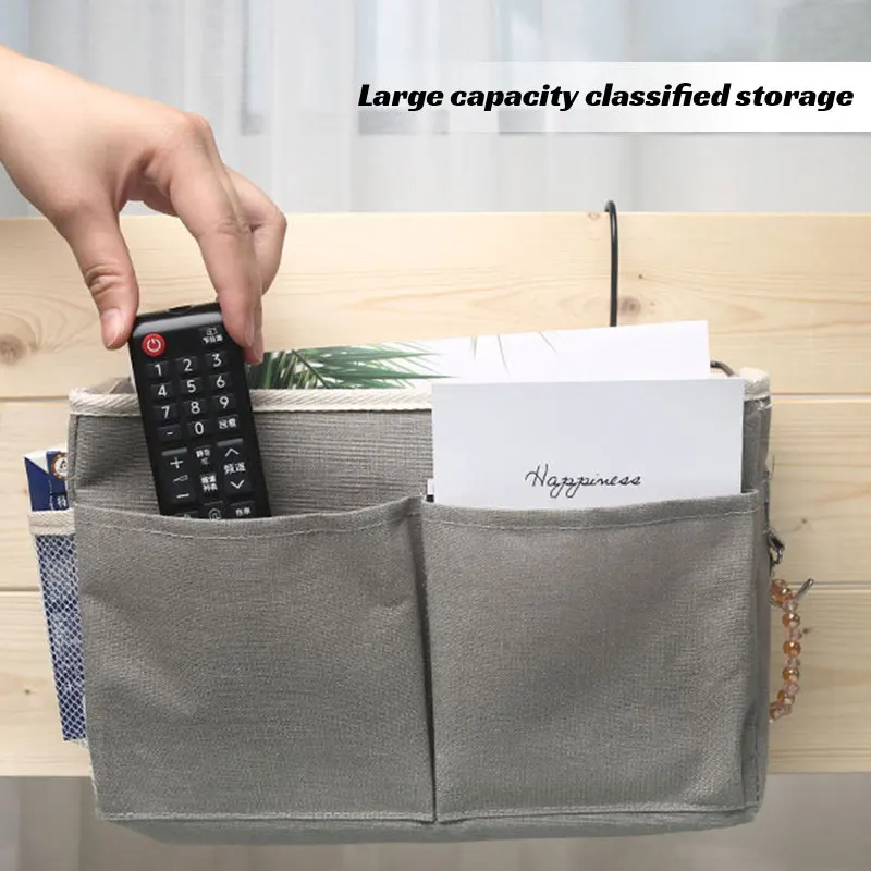 

Canvas Bedside Hanging Organizer Bag School Bedside Magazine Storage Pouch Phone Holder Bag Home Organizer With Hook Pocket