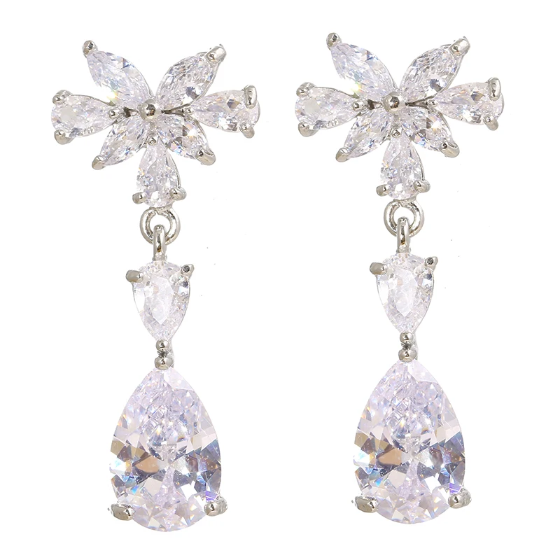 

LXOEN Fashion Women Drop Earrings for Bridal Wedding Water Drop Cubic Zirocnia Dangle Earings Brincos Jewelry