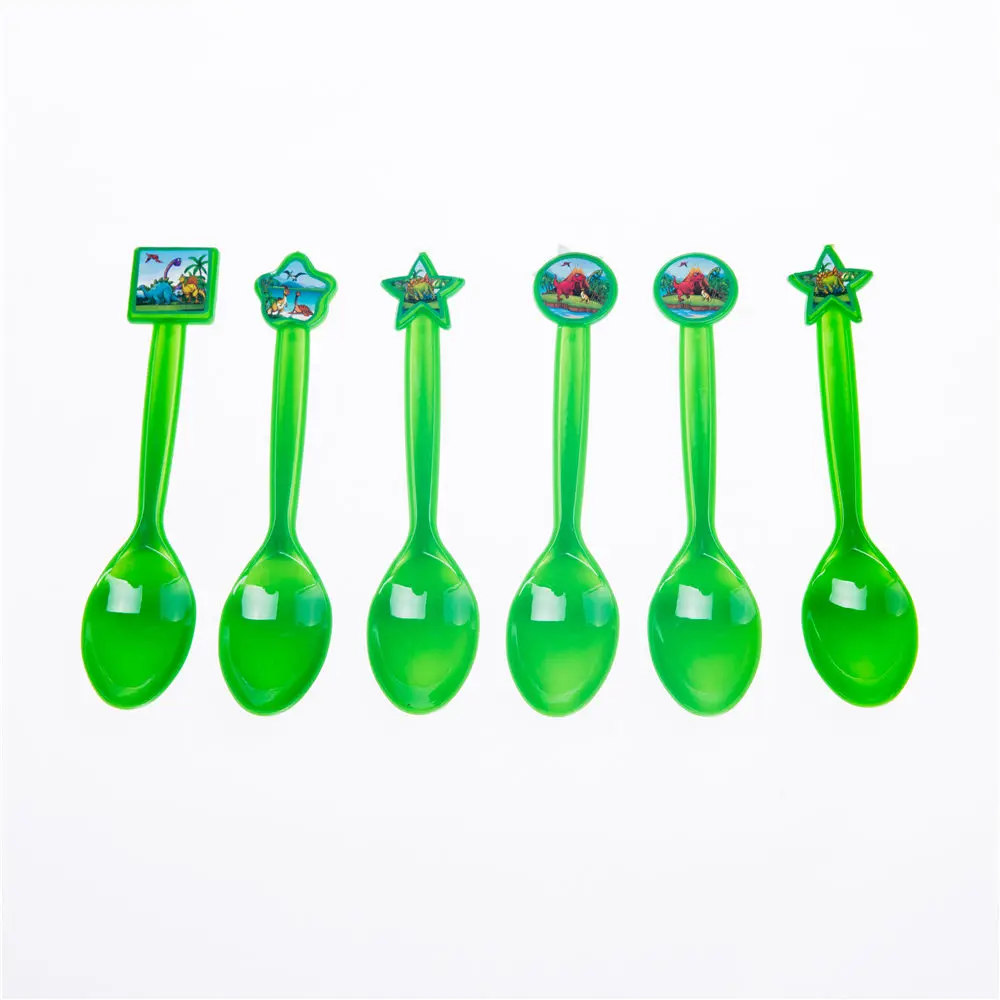 spoon 6pcs Большой динозавр тематическая вечеринка на день рождения принадлежности Детские вечерние динозавры из мультфильма вечерние игрушки, столовая посуда вечерние композиции - Color: spoon 6pcs
