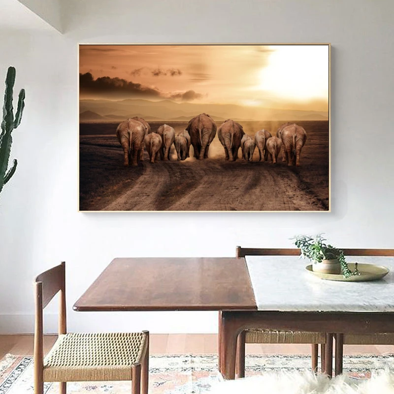 Африканские слоны дикие картина с рисунком животных скандинавские плакаты и