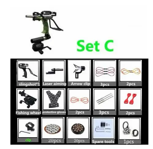 Set C Green Профессиональные супер мощные рогатки для охоты, уличные рогатки, катапульты, резиновые полосы, стрелы, рогатки для стрельбы - Цвет: Set C Green