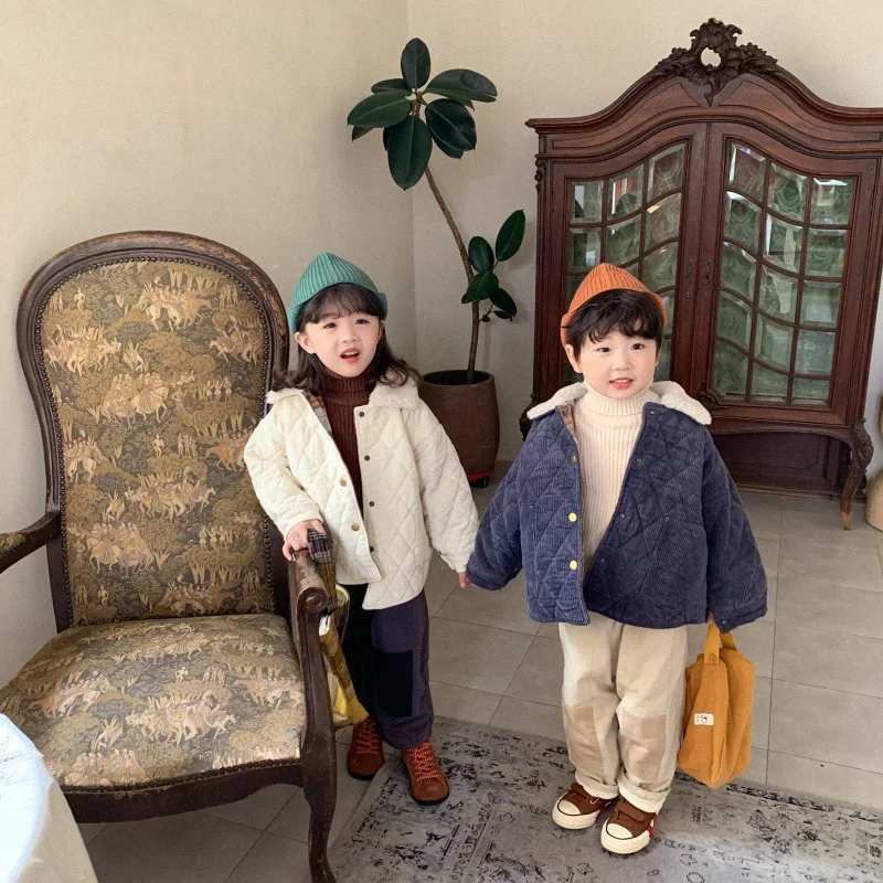 

Keelorn 2021 New Fashion Girls Winter Coats Korean Style Clothes Parkas Kids Boys Plaid Corduroy Jackets Casual Outerwears 2-7Y