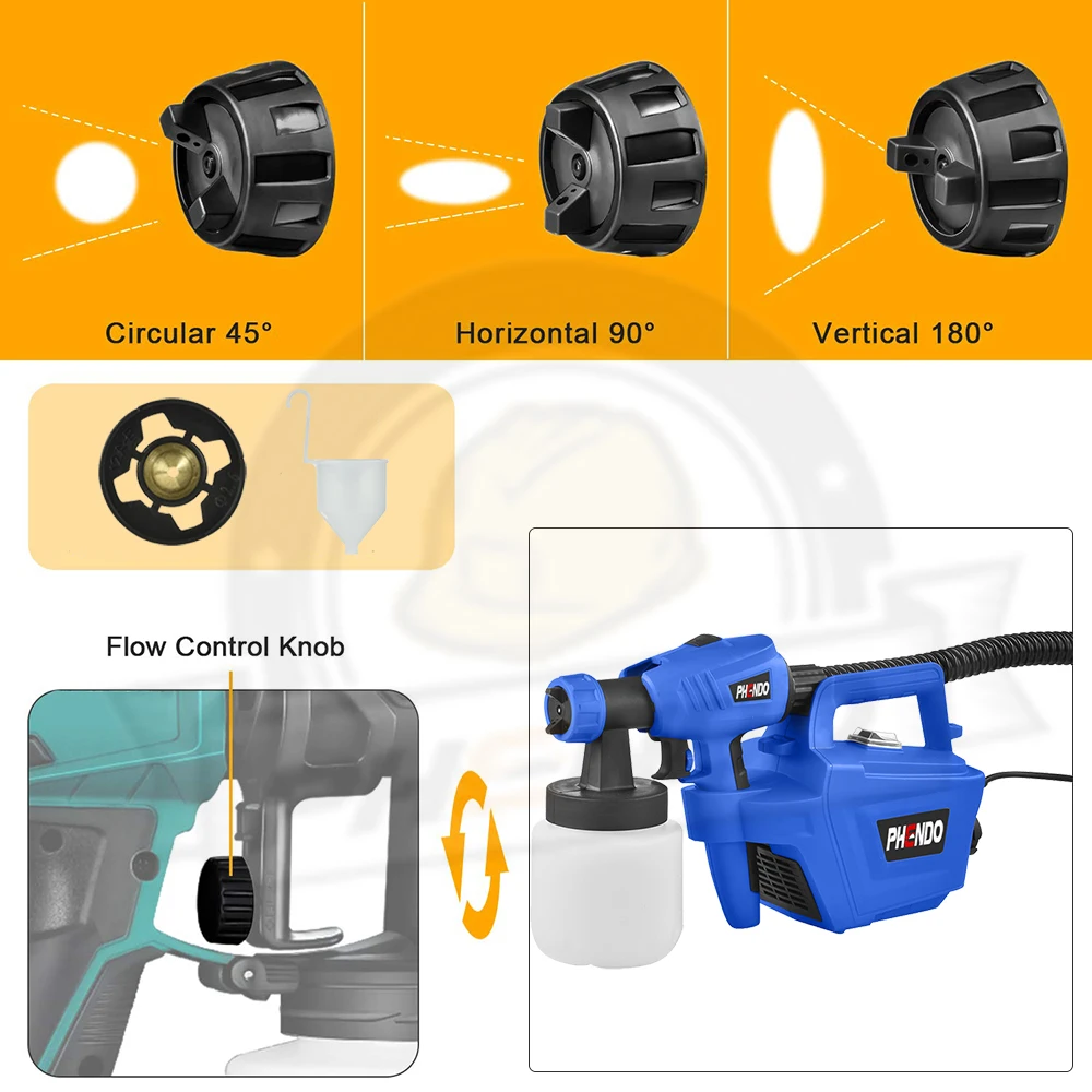 PHENDO Краски опрыскиватель 800W HVLP домашний электрический пистолет распылитель с 3