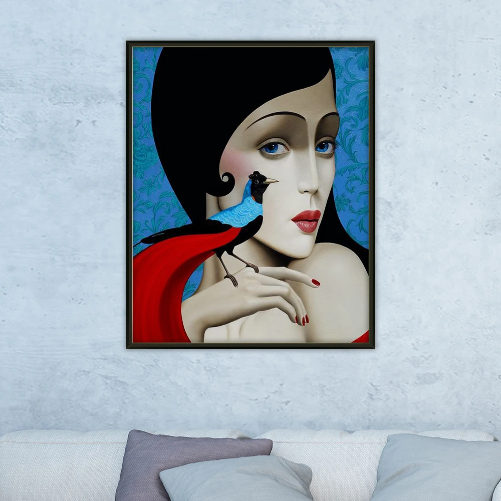 Скандинавская абстрактная современная девушка гигур волосы цветок птица