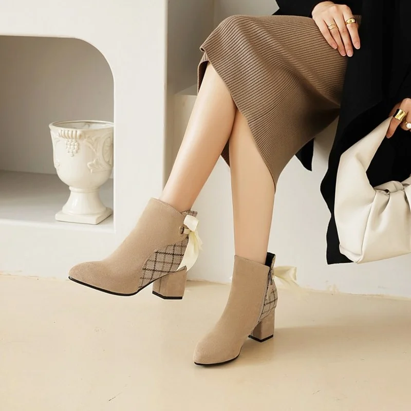 FXYCMMCQ British Wind Size 35-43 Thin Short Boots Thick with Elegance for Women's Shoes In Winter 0885-2