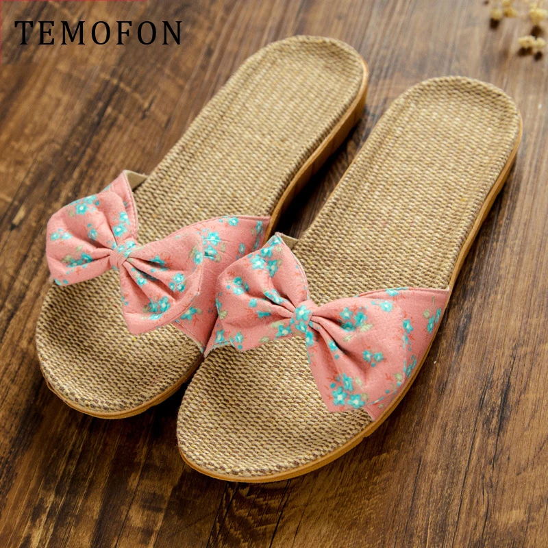 TEMOFON house slippers women Non-slip autumn Summer Casual Slides Bow family home female Beach shoes ladies new HVT1421 | Обувь