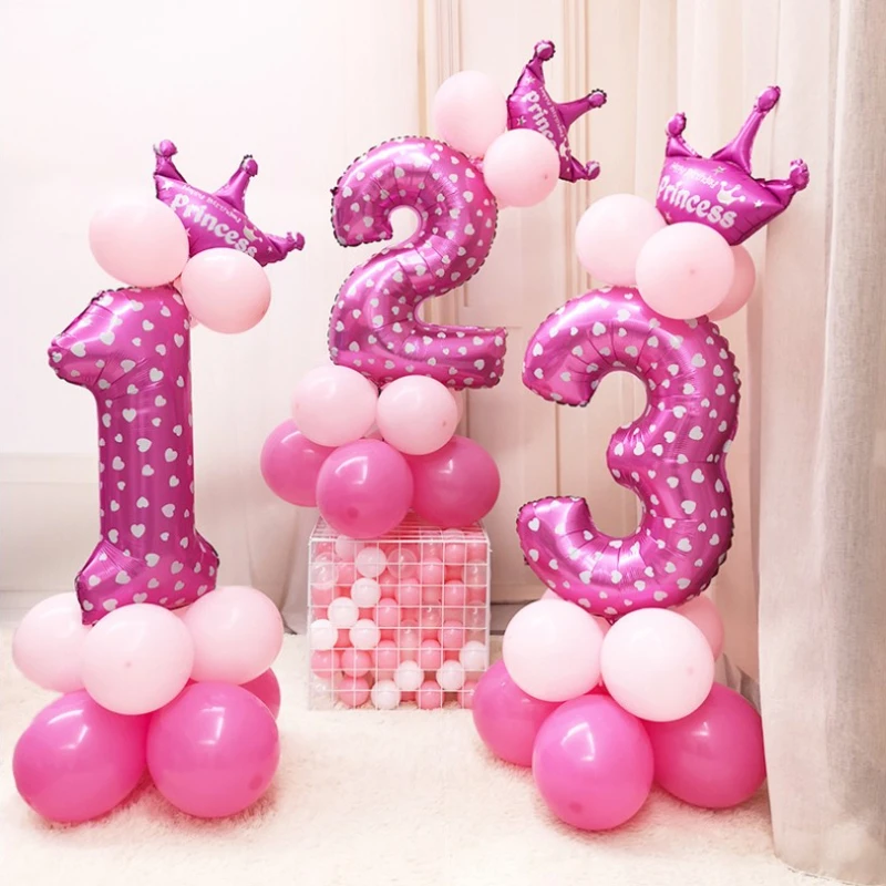 

Aluminum Foil Latex Balloon Set Blue Rose Gold Pink Print Children Adult Birthday Party Decoration Holiday Dress Up Supplies