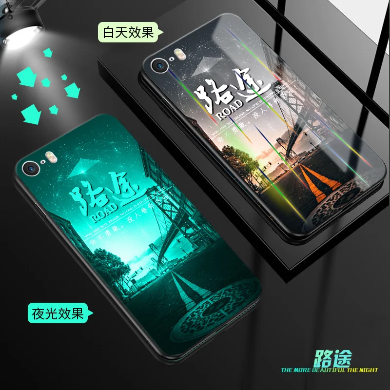 J Светящийся чехол для iPhone 5 5S SE 6 6S 7 8 Plus X XR XS Max 11 Pro Max чехол, светящаяся задняя крышка из закаленного стекла, силиконовый чехол - Цвет: J