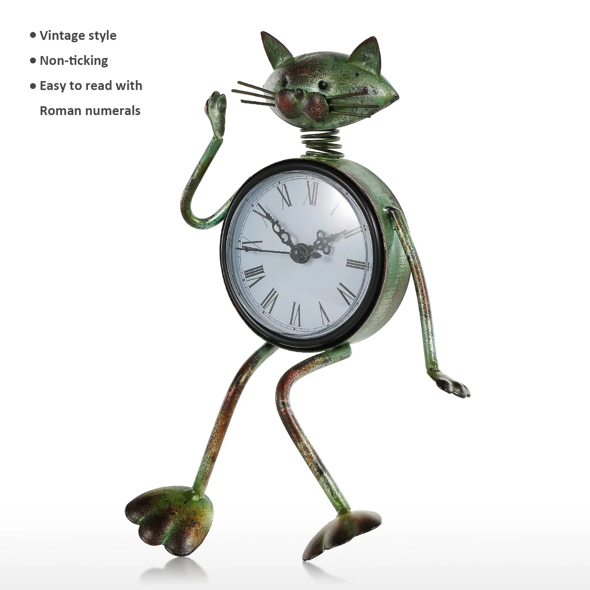 Cat Clock Handmade Vintage Metal Iron Figurine Mute Table Practical One AA Battery | Дом и сад
