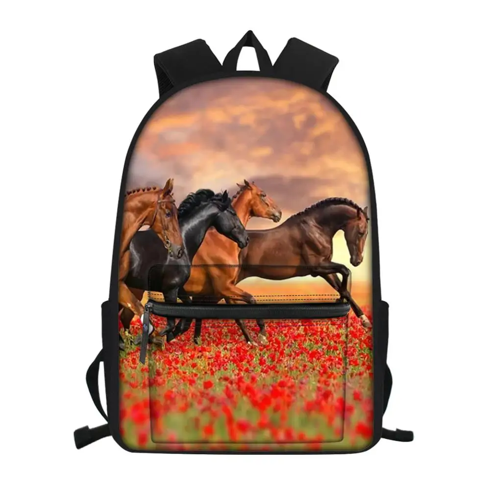 

Модный детский маленький холщовый рюкзак с цветочным рисунком лошади, рюкзак для школьников и учебников, детские дорожные рюкзаки