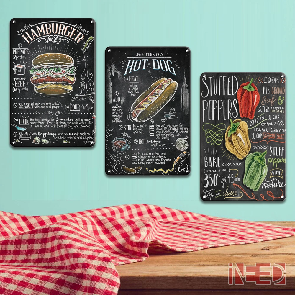 

3 PCS Restaurant Metal Sign Poster Vintage Wall Decor Retro Plaque Bar Accessories Metal Plate Home Room Decoration